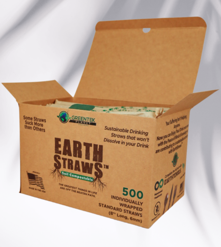 500 count box of individually wrapped 8-inch long, 6mm wide compostable hemp straws