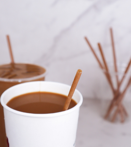 6-inch skinny sipper brown hemp straws in a coffee cup