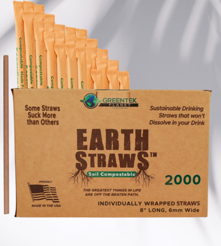 2000 count box of Individually wrapped, 8-inch long, 6mm wide compostable hemp straws